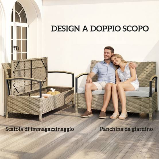 Banquette coffre 125L avec coussin rembourré, métal, 123x70x82cm, kaki - Image 6