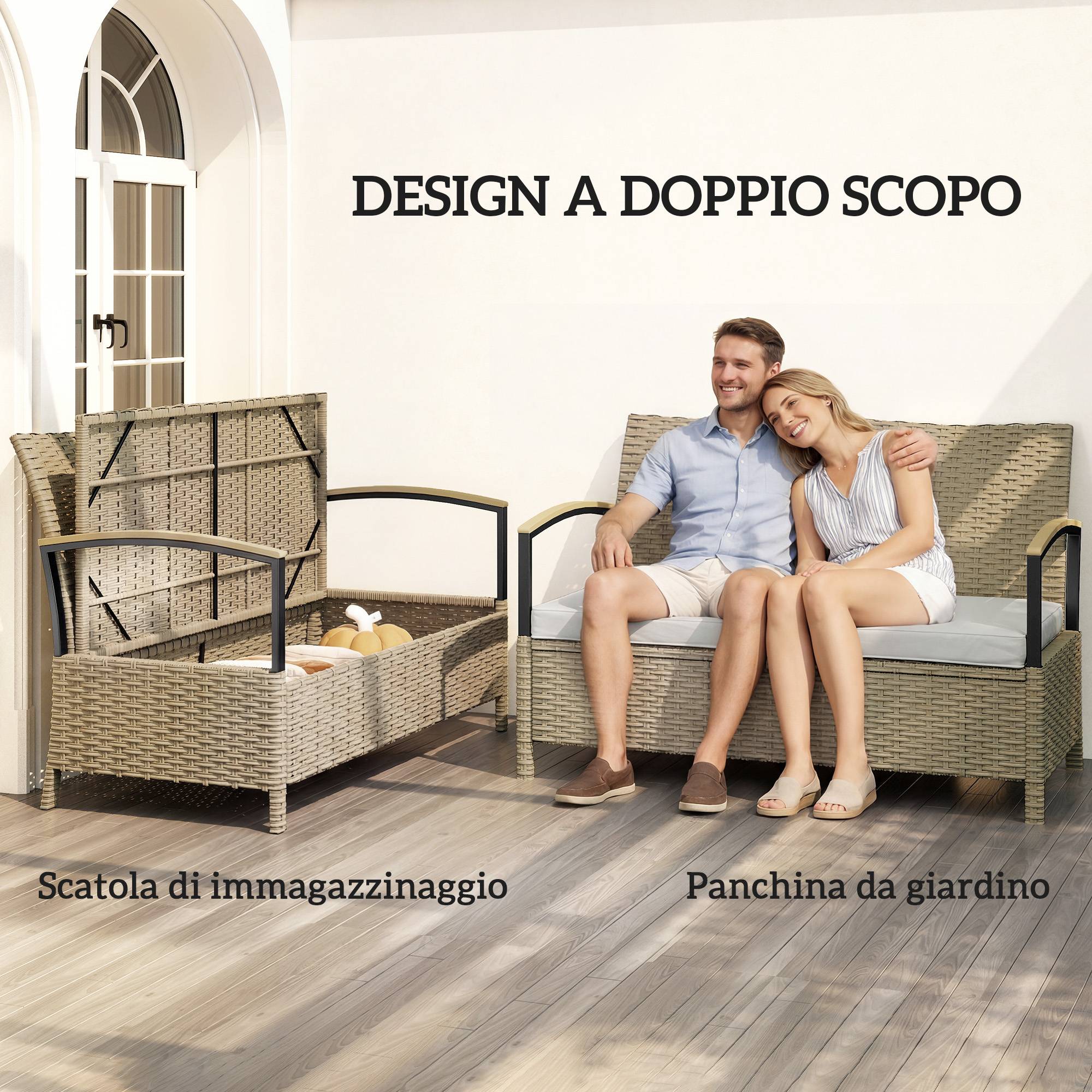 Banquette coffre 125L avec coussin rembourré, métal, 123x70x82cm, kaki - Image 6