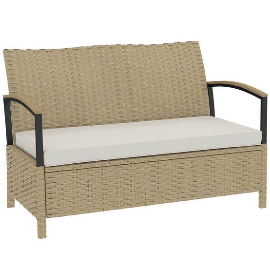 Banquette coffre 125L avec coussin rembourré, métal, 123x70x82cm, kaki - Image 1