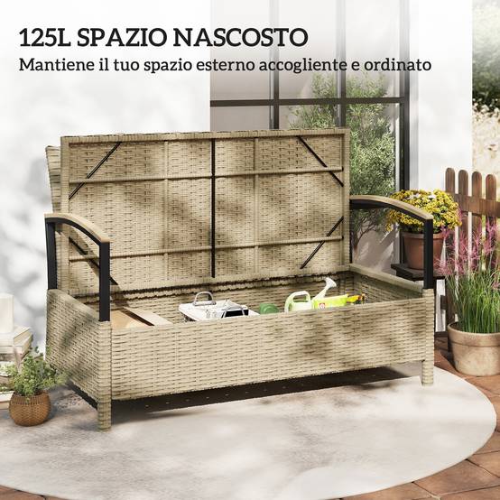 Banquette coffre 125L avec coussin rembourré, métal, 123x70x82cm, kaki - Image 9