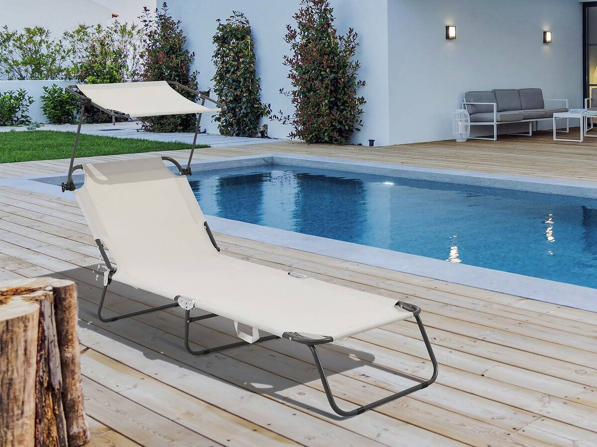 Bain De Soleil Pliable "lazy" - Avec Pare Soleil - Beige -habitat Et Jardin - Image 2