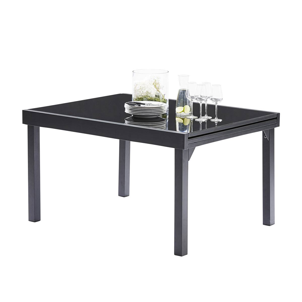 Wilsa Garden - Table Modulo 6/10 personnes structure en aluminium noire, plateau en verre noir - Image 2