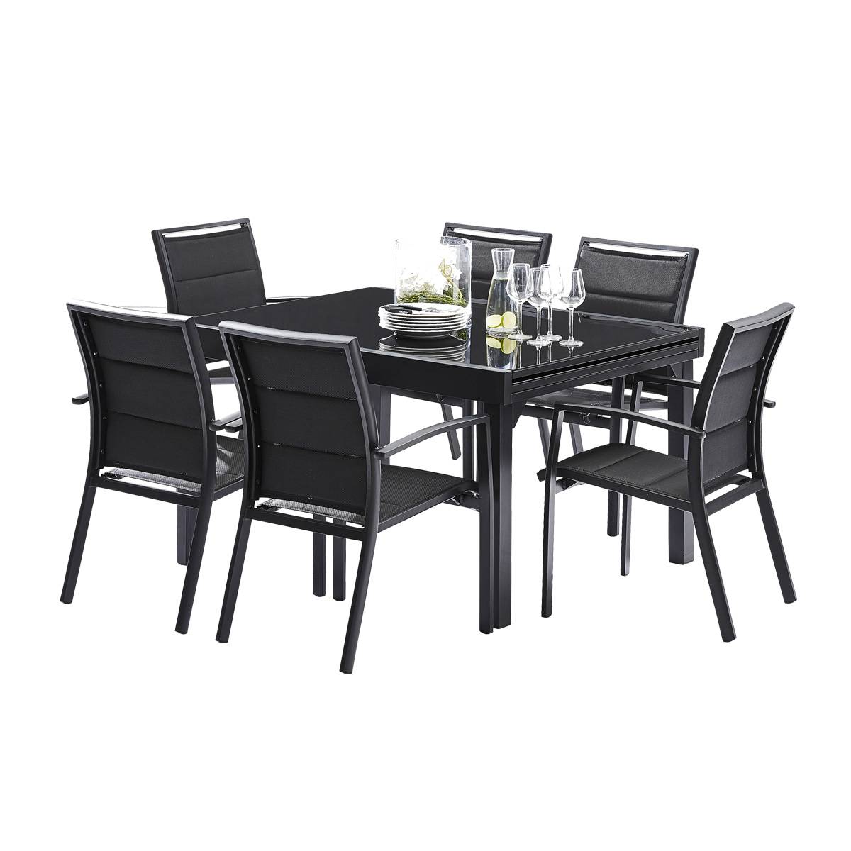 Wilsa Garden - Table Modulo 6/10 personnes structure en aluminium noire, plateau en verre noir - Image 3