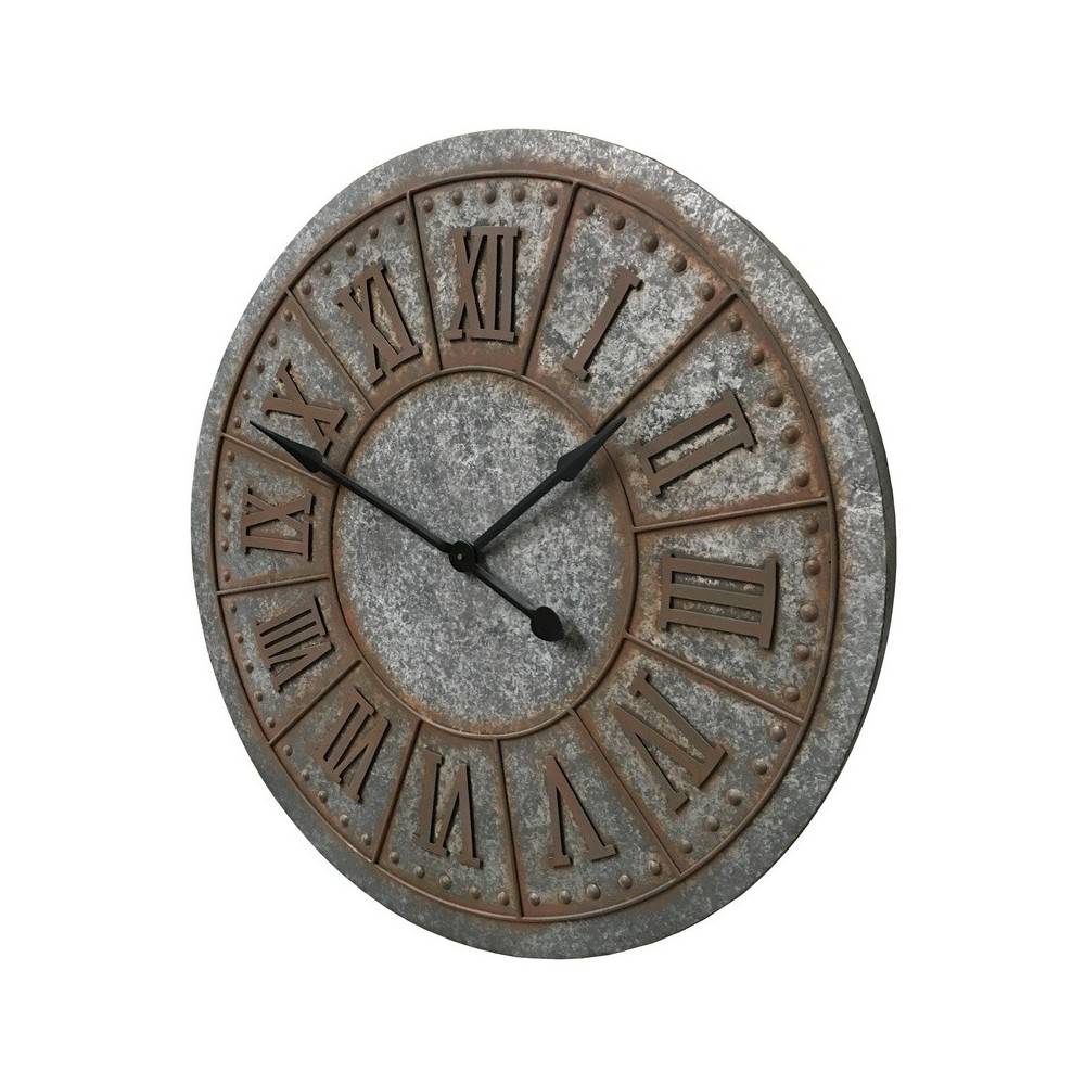 Chemin De Campagne - ~ Grande horloge murale décorative vintage salon métal gris rouille 90cm Chemin de campagne