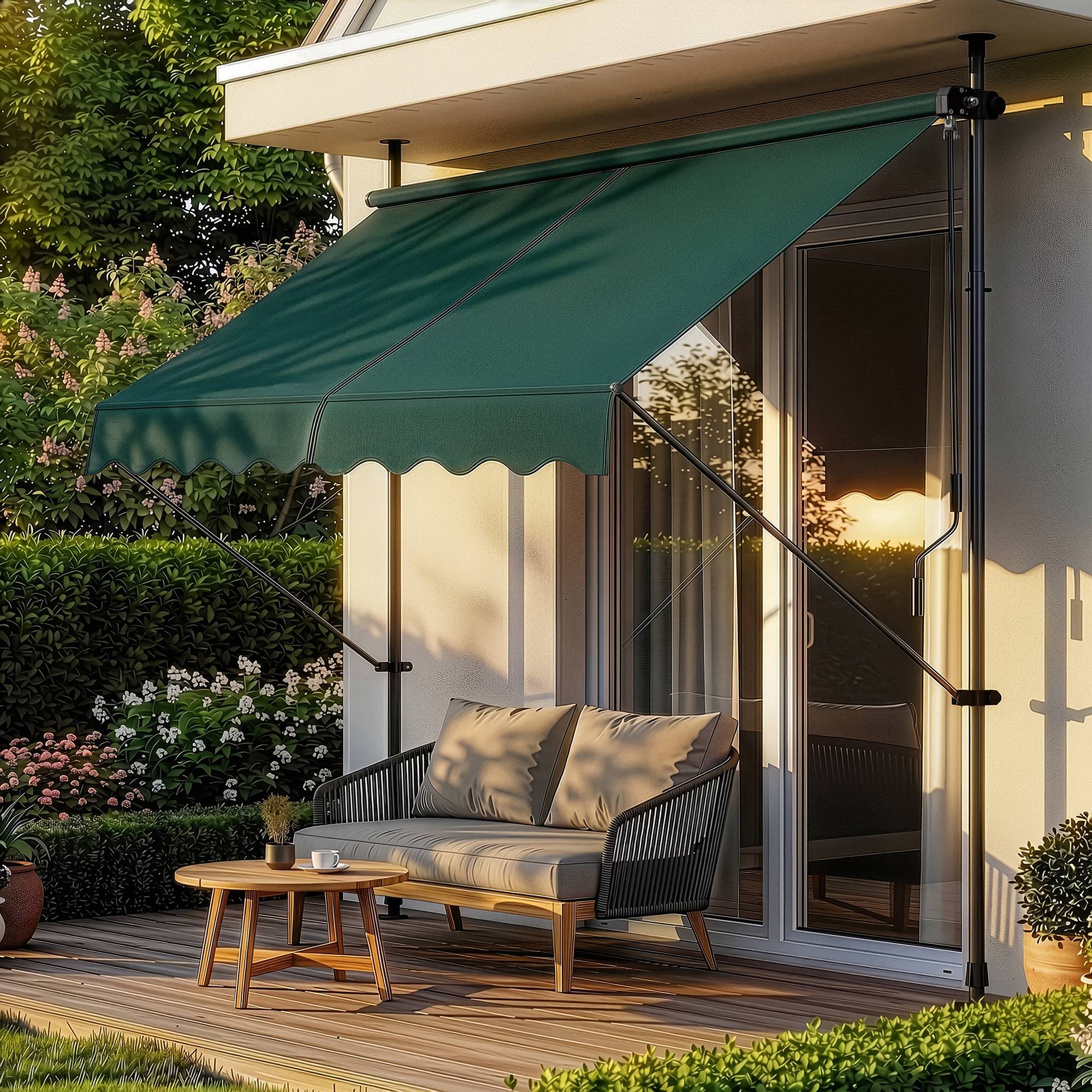 Pro.Tec - Store Banne Téléscopique Acier Polyester 250 x 120 x 220-309 cm Vert Foncé [pro.tec] - Image 6