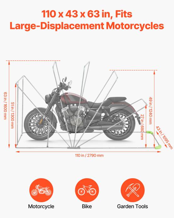 Vevor - VEVOR Abri Garage Moto Tente Garage Rabattable 279x109,5x160 cm avec Serrure - Image 2