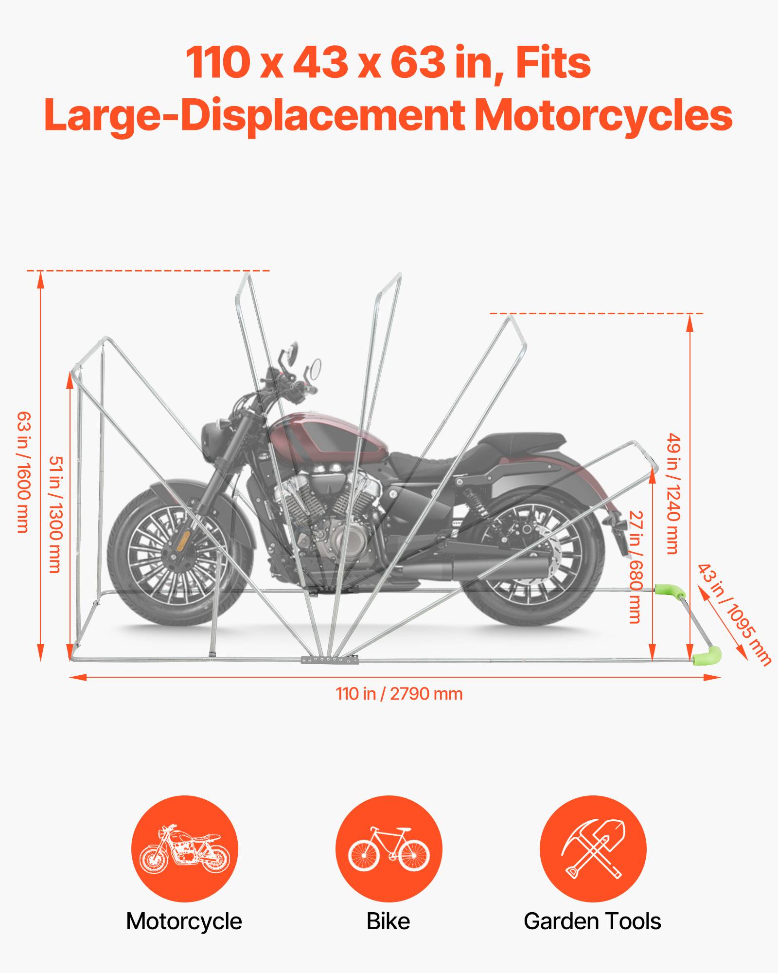 Vevor - VEVOR Abri Garage Moto Tente Garage Rabattable 279x109,5x160 cm avec Serrure - Image 2