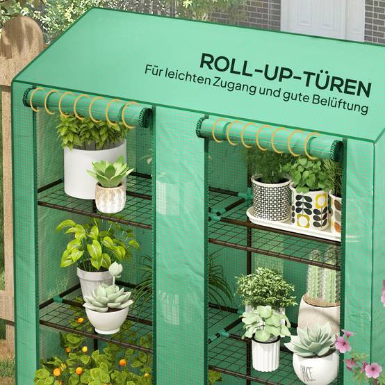 Serre de balcon acier PE 3 étages pour plantes avec housse renforcée 143x46x151cm vert - ComfortXL Outdoor Living - Image 8