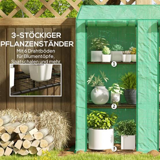 Serre de balcon acier PE 3 étages pour plantes avec housse renforcée 143x46x151cm vert - ComfortXL Outdoor Living - Image 7