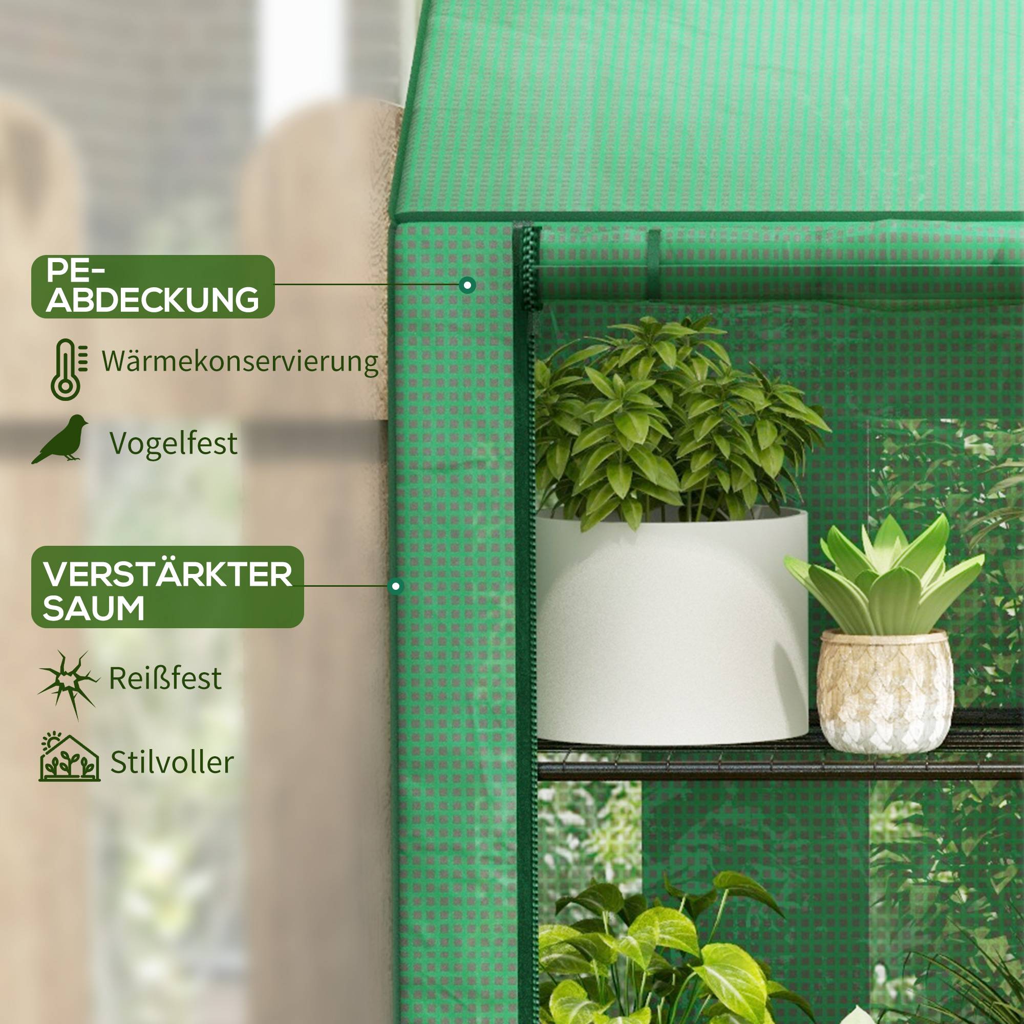 Serre de balcon acier PE 3 étages pour plantes avec housse renforcée 143x46x151cm vert - ComfortXL Outdoor Living - Image 6