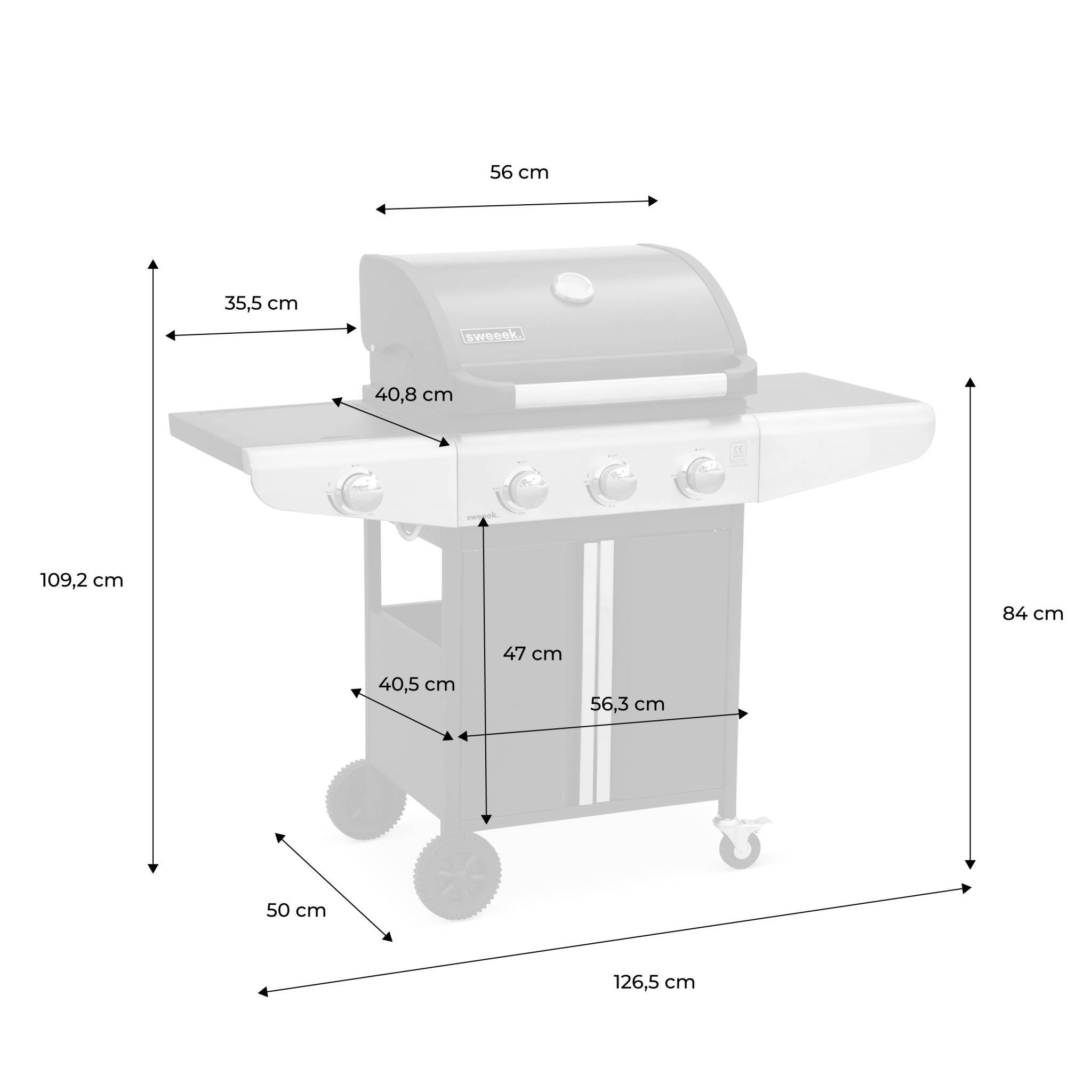 sweeek - Barbecue au gaz - Bazin 3 Gris anthracite -  Cuisine extérieure 3 brûleurs + 1 feu latéral avec tablettes et thermomètre. rangement. roues | sweeek - Image 4