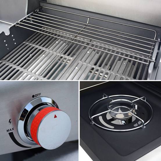 sweeek - Barbecue au gaz - Bazin 3 Gris anthracite - Cuisine extérieure 3 brûleurs + 1 feu latéral avec tablettes et thermomètre. rangement. roues | sweeek - Image 6