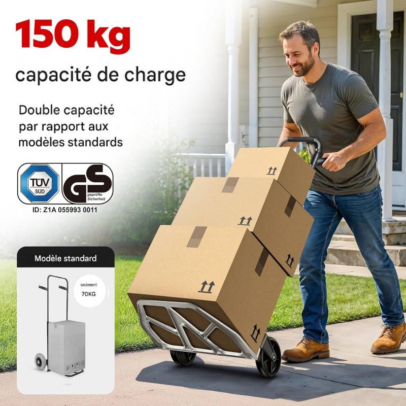 Diable pliable Chariot de transport charge max.150kg pliable grande capacité de charge - Image 4