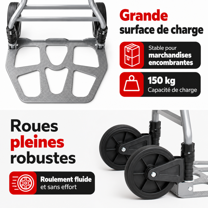 Diable pliable Chariot de transport charge max.150kg pliable grande capacité de charge - Image 6