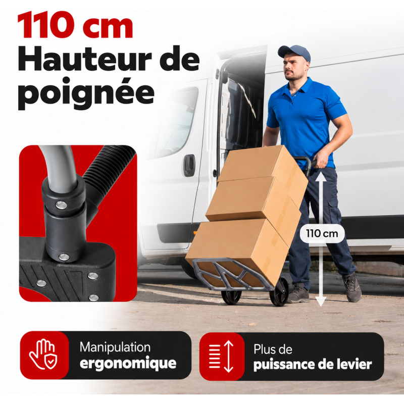 Diable pliable Chariot de transport charge max.150kg pliable grande capacité de charge - Image 3