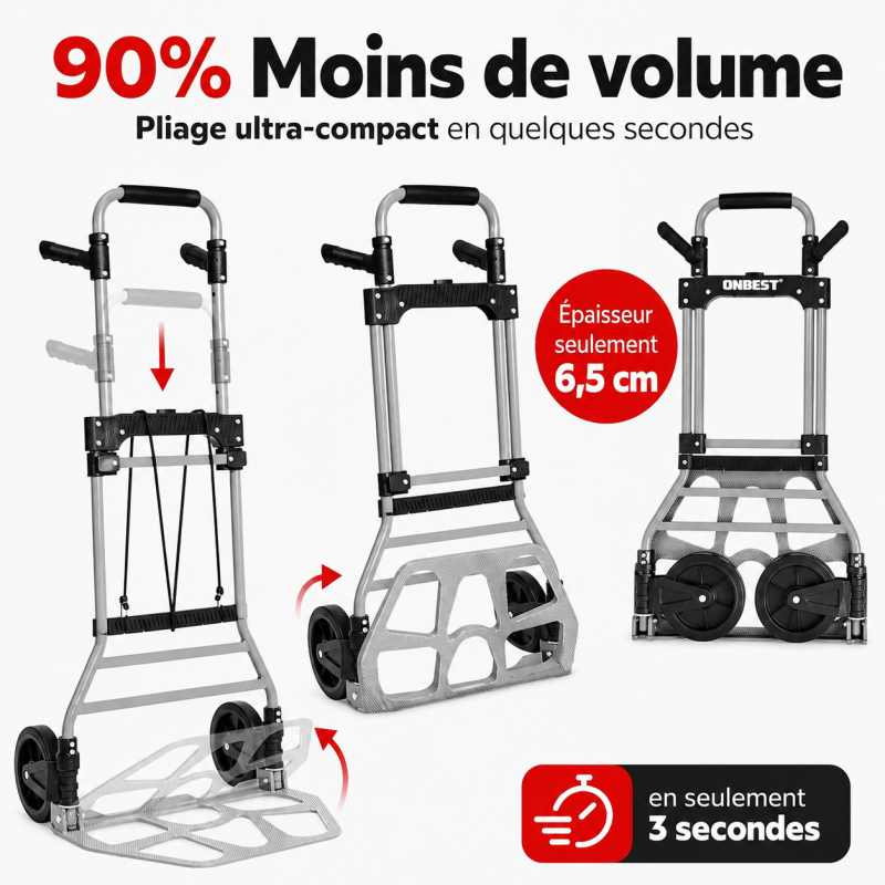 Diable pliable Chariot de transport charge max.150kg pliable grande capacité de charge - Image 5