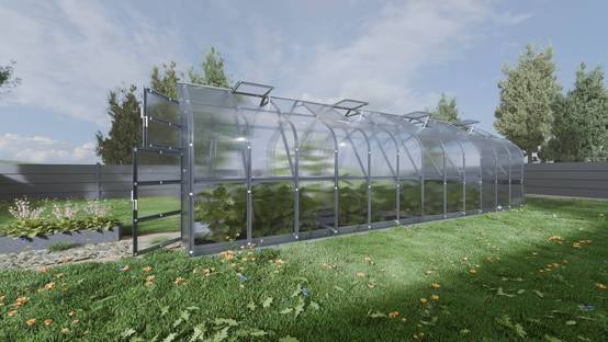 Serre KLASIKA Standard 20m2, 2,5m x 8m, 4 mm avec revêtement en polycarbonate (Avec 4 toits ouvrants automatiques) - Image 2
