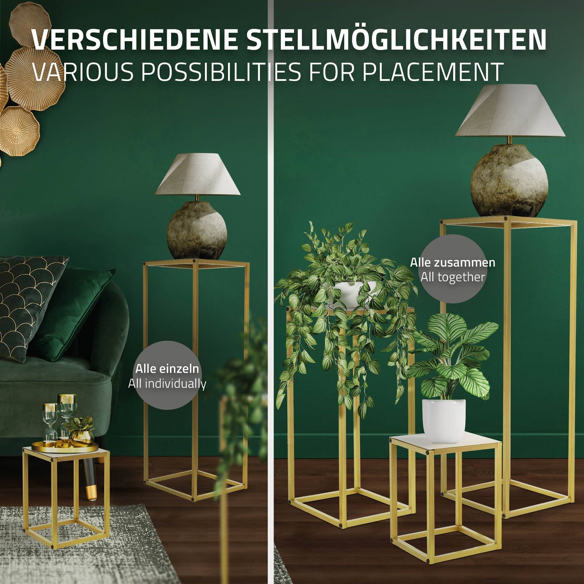 Ml-Design - Lot de 3 support de fleurs moderne pot à plantes en métal doré tabouret à fleurs - Image 4