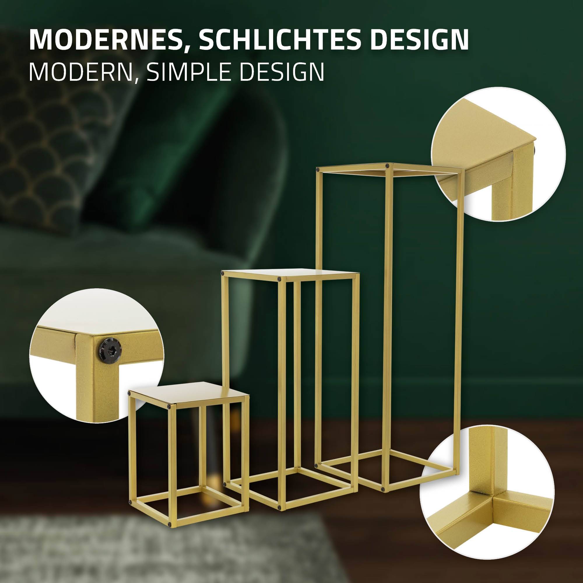 Ml-Design - Lot de 3 support de fleurs moderne pot à plantes en métal doré tabouret à fleurs - Image 3