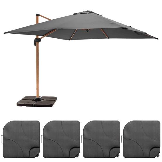Oviala - Parasol déporté 3x3m et 4 dalles à remplir effet bois gris Brescia - Oviala - Image 3