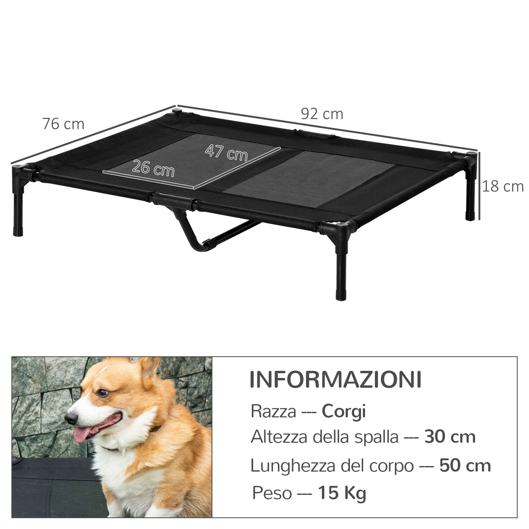 ComfortXL - Lit surélevé pliable pour grand chien en acier et tissu Oxford noir 92 x 76 x 18 cm avec sac de transport - Image 3