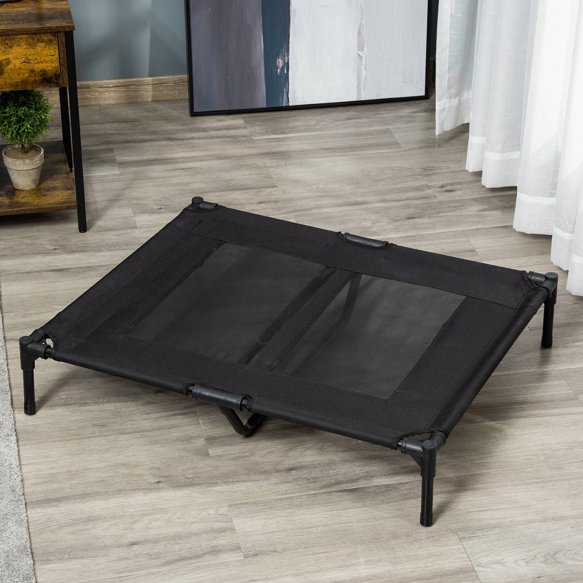 ComfortXL - Lit surélevé pliable pour grand chien en acier et tissu Oxford noir 92 x 76 x 18 cm avec sac de transport - Image 1