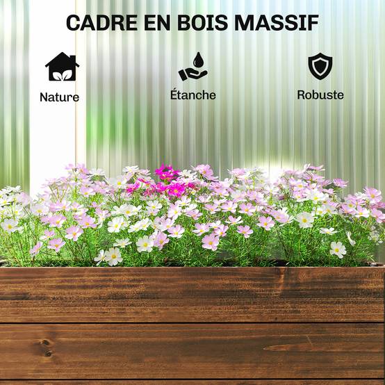 Jardinière surélevée roulettes bois sapin terrasse mobilité facile 60x30x41cm - ComfortXL Outdoor Living - Image 8