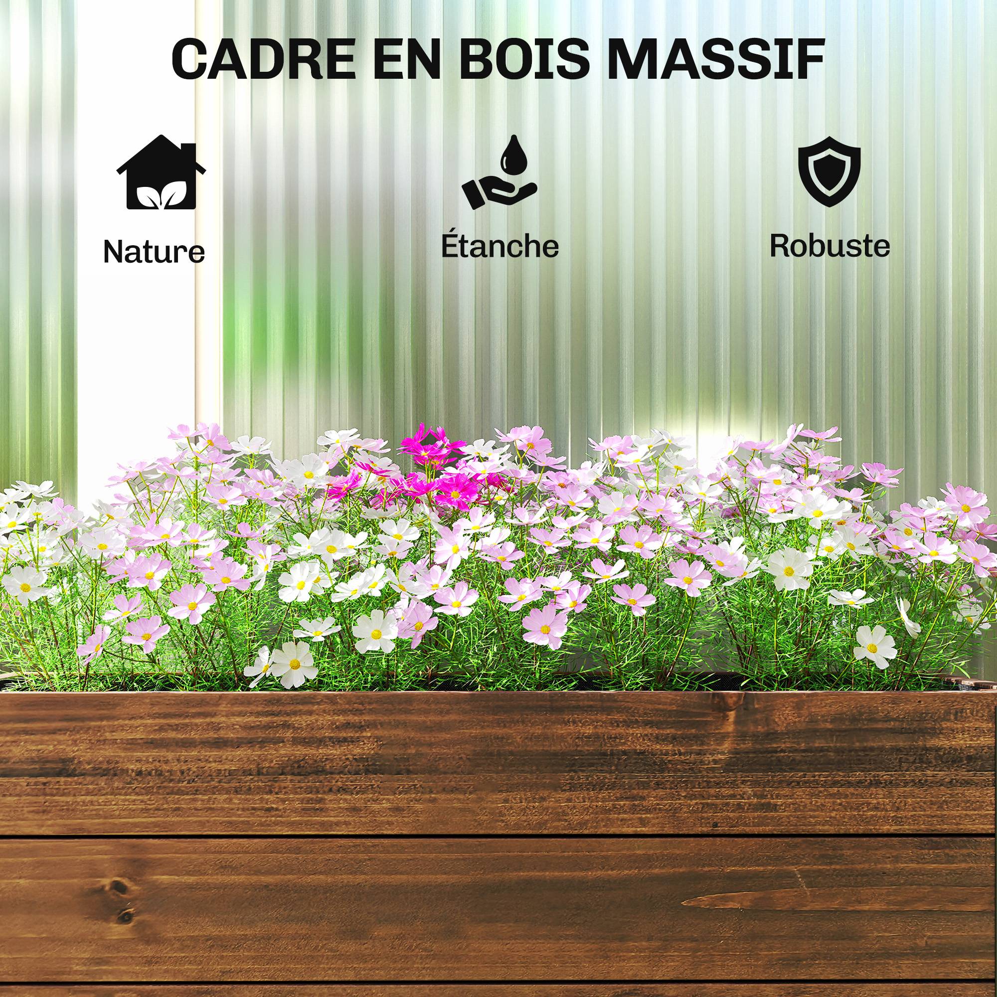 Jardinière surélevée roulettes bois sapin terrasse mobilité facile 60x30x41cm - ComfortXL Outdoor Living - Image 8