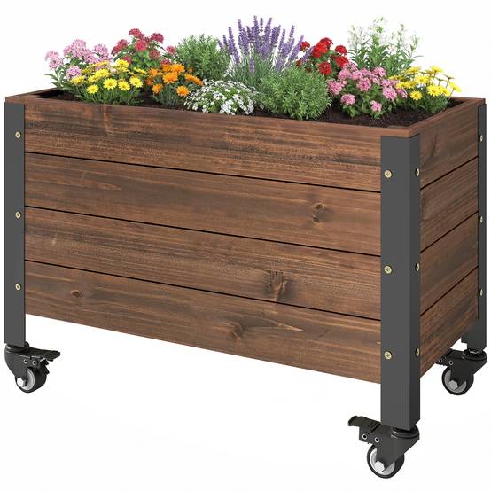 Jardinière surélevée roulettes bois sapin terrasse mobilité facile 60x30x41cm - ComfortXL Outdoor Living - Image 2