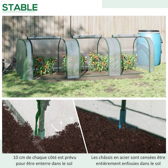 Mini Serre à Tomates 3 x 1 x 0,8 m, Structure en Acier, Bâche PVC 140 g/m² Anti-UV, 3 Fenêtres - Image 7