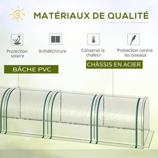 Mini Serre à Tomates 3 x 1 x 0,8 m, Structure en Acier, Bâche PVC 140 g/m² Anti-UV, 3 Fenêtres - Image 6