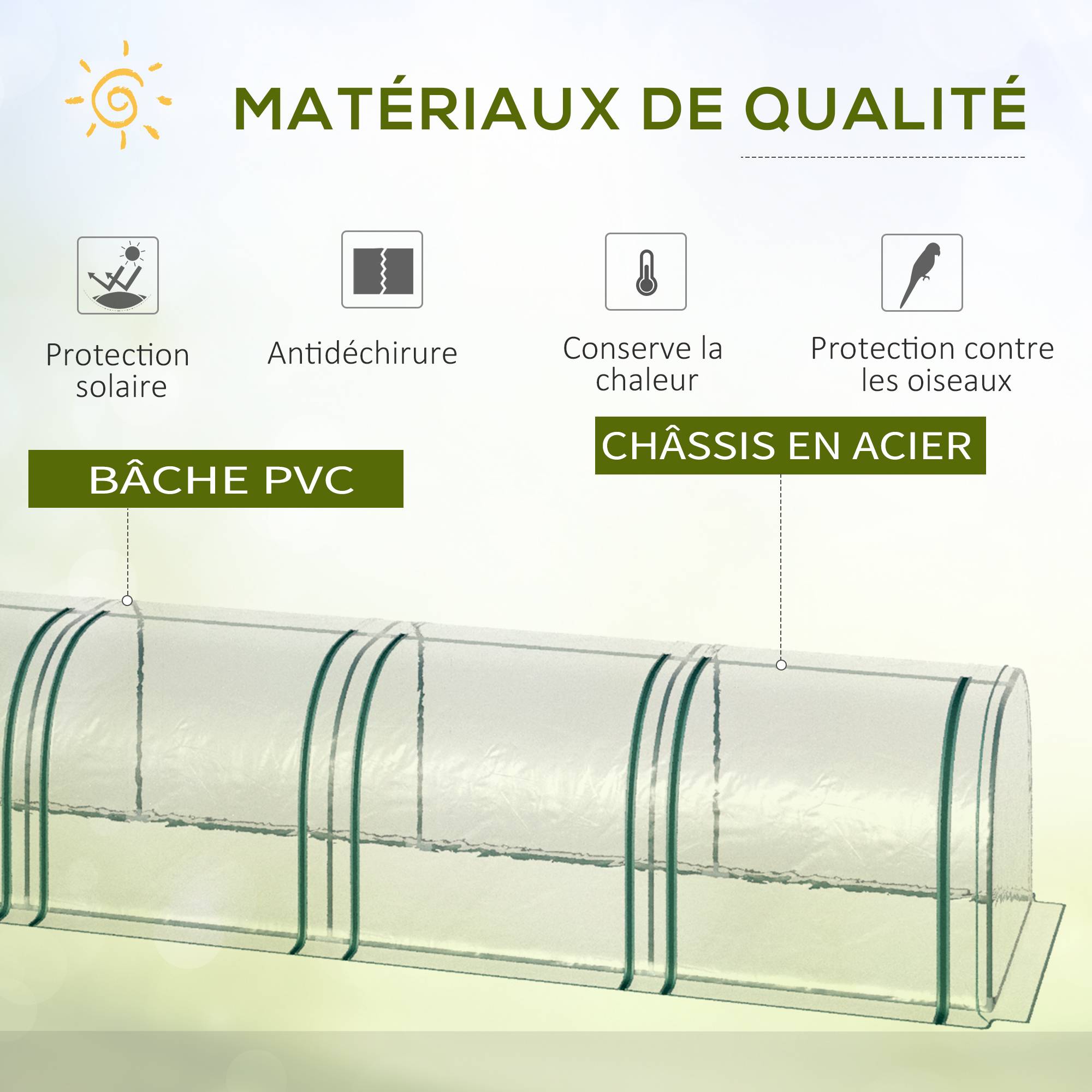 Mini Serre à Tomates 3 x 1 x 0,8 m, Structure en Acier, Bâche PVC 140 g/m² Anti-UV, 3 Fenêtres - Image 6