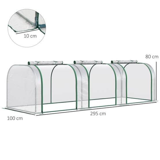 Mini Serre à Tomates 3 x 1 x 0,8 m, Structure en Acier, Bâche PVC 140 g/m² Anti-UV, 3 Fenêtres - Image 5
