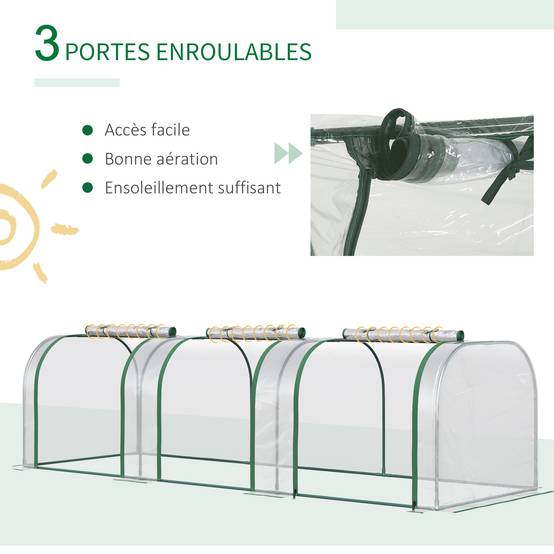 Mini Serre à Tomates 3 x 1 x 0,8 m, Structure en Acier, Bâche PVC 140 g/m² Anti-UV, 3 Fenêtres - Image 8