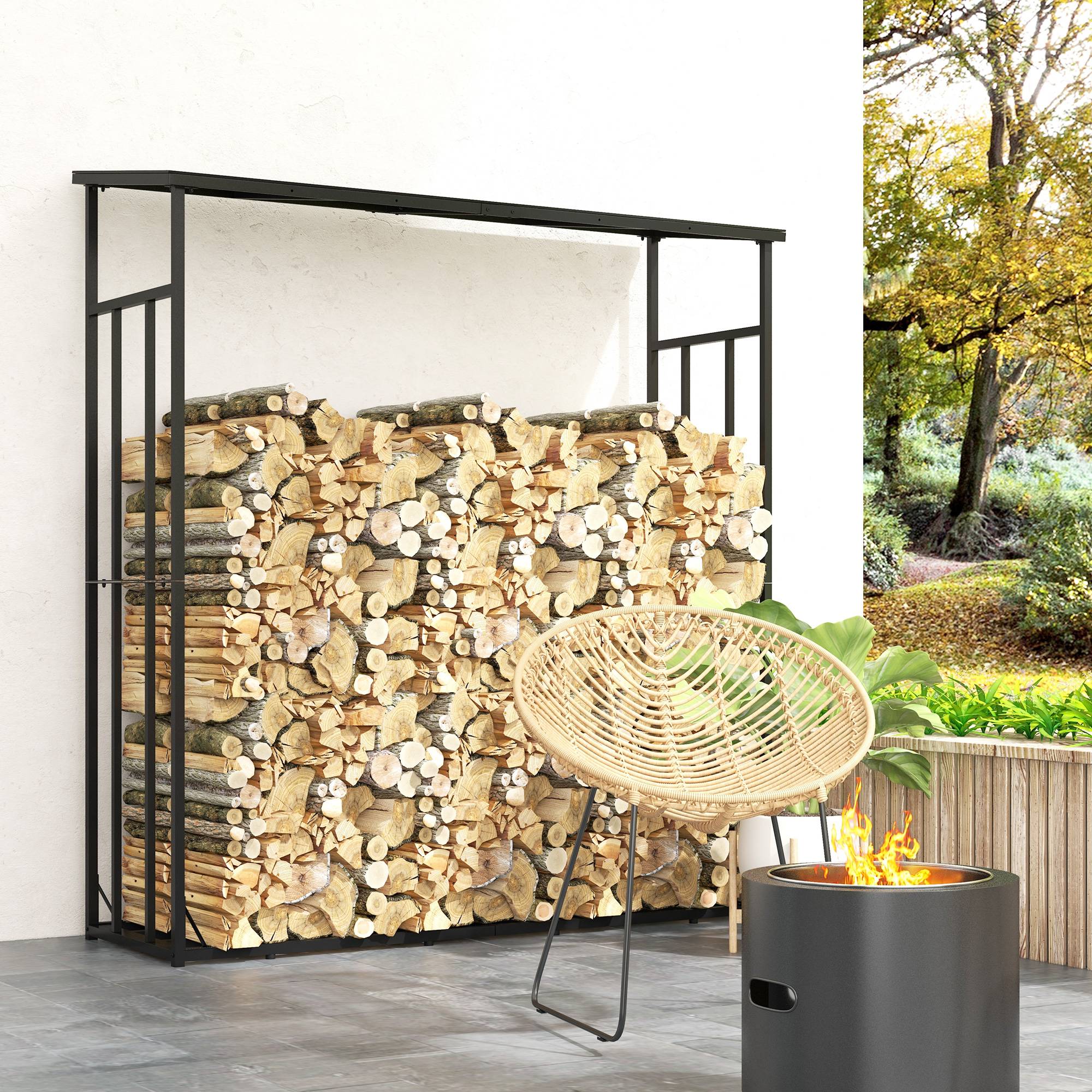 Abri-bûches range-bûche extérieur charge maximale 2000 kg avec housse de protection imperméable 185 x 62 x 184 cm noir - Image 4