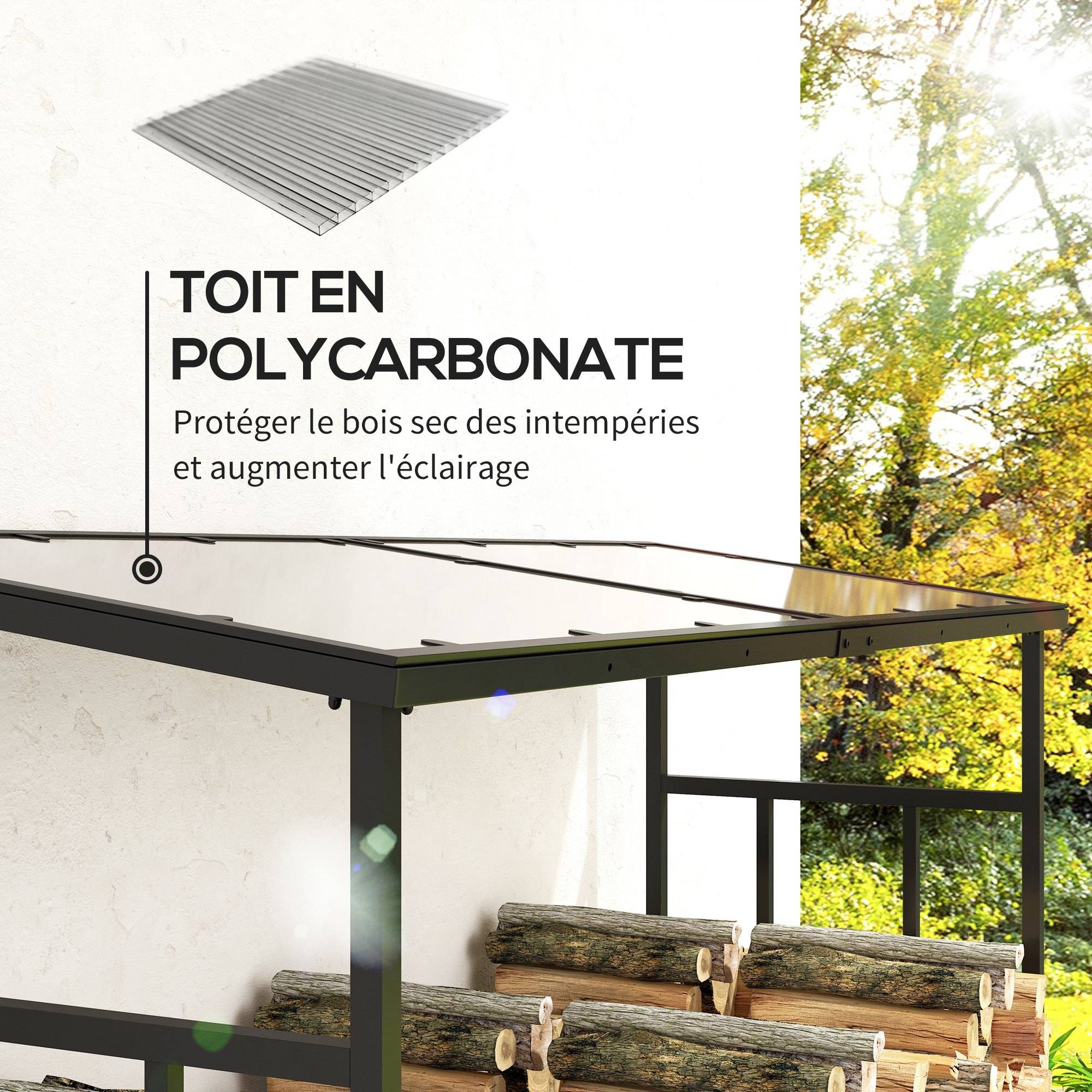 Abri-bûches range-bûche extérieur charge maximale 2000 kg avec housse de protection imperméable 185 x 62 x 184 cm noir - Image 7