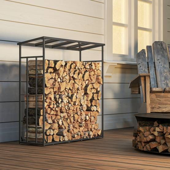 Abri-bûches range-bûche extérieur charge maximale 2000 kg avec housse de protection imperméable 185 x 62 x 184 cm noir - Image 3