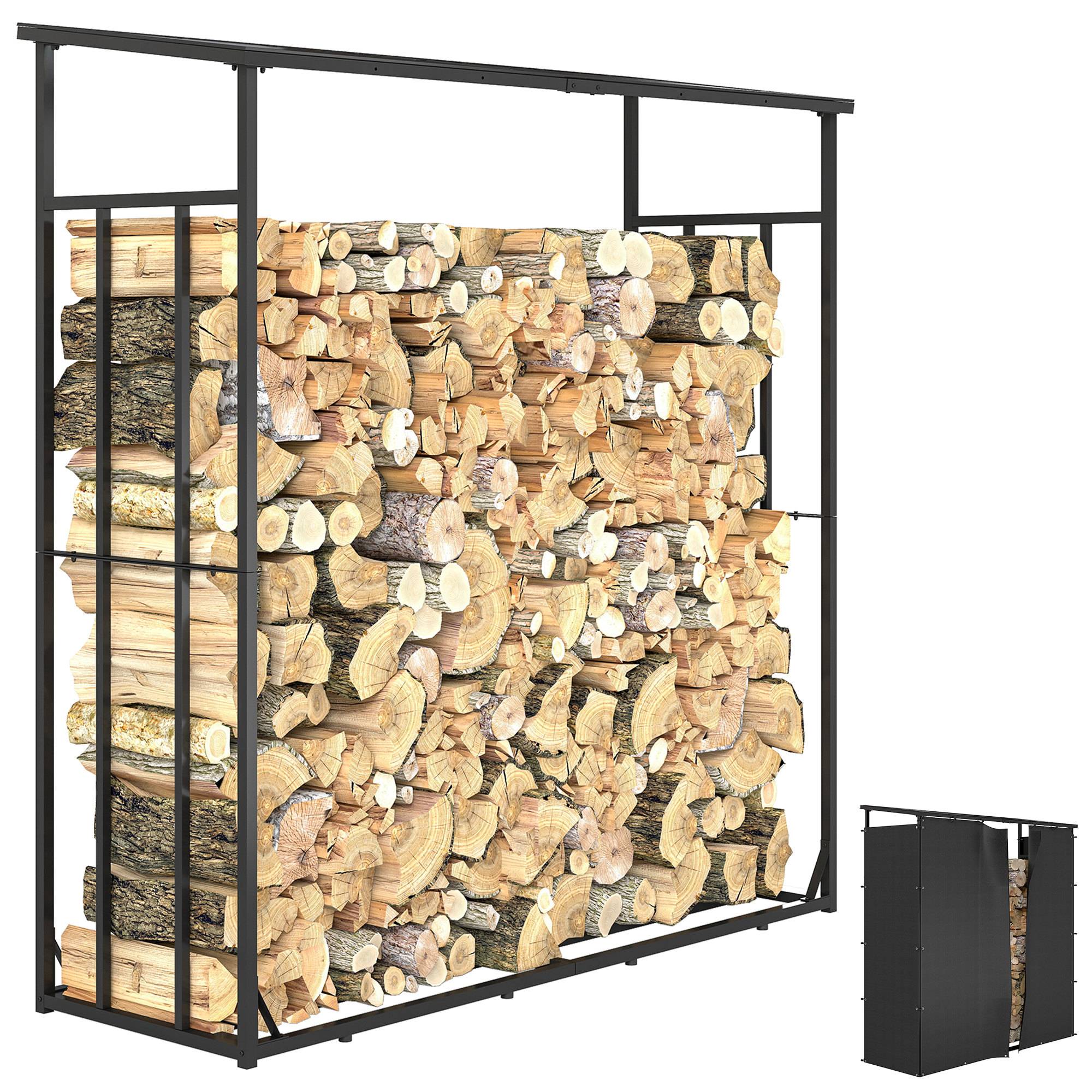 Abri-bûches range-bûche extérieur charge maximale 2000 kg avec housse de protection imperméable 185 x 62 x 184 cm noir - Image 1