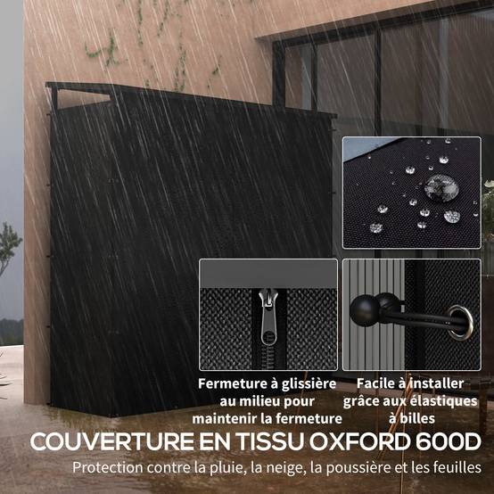 Abri-bûches range-bûche extérieur charge maximale 2000 kg avec housse de protection imperméable 185 x 62 x 184 cm noir - Image 8