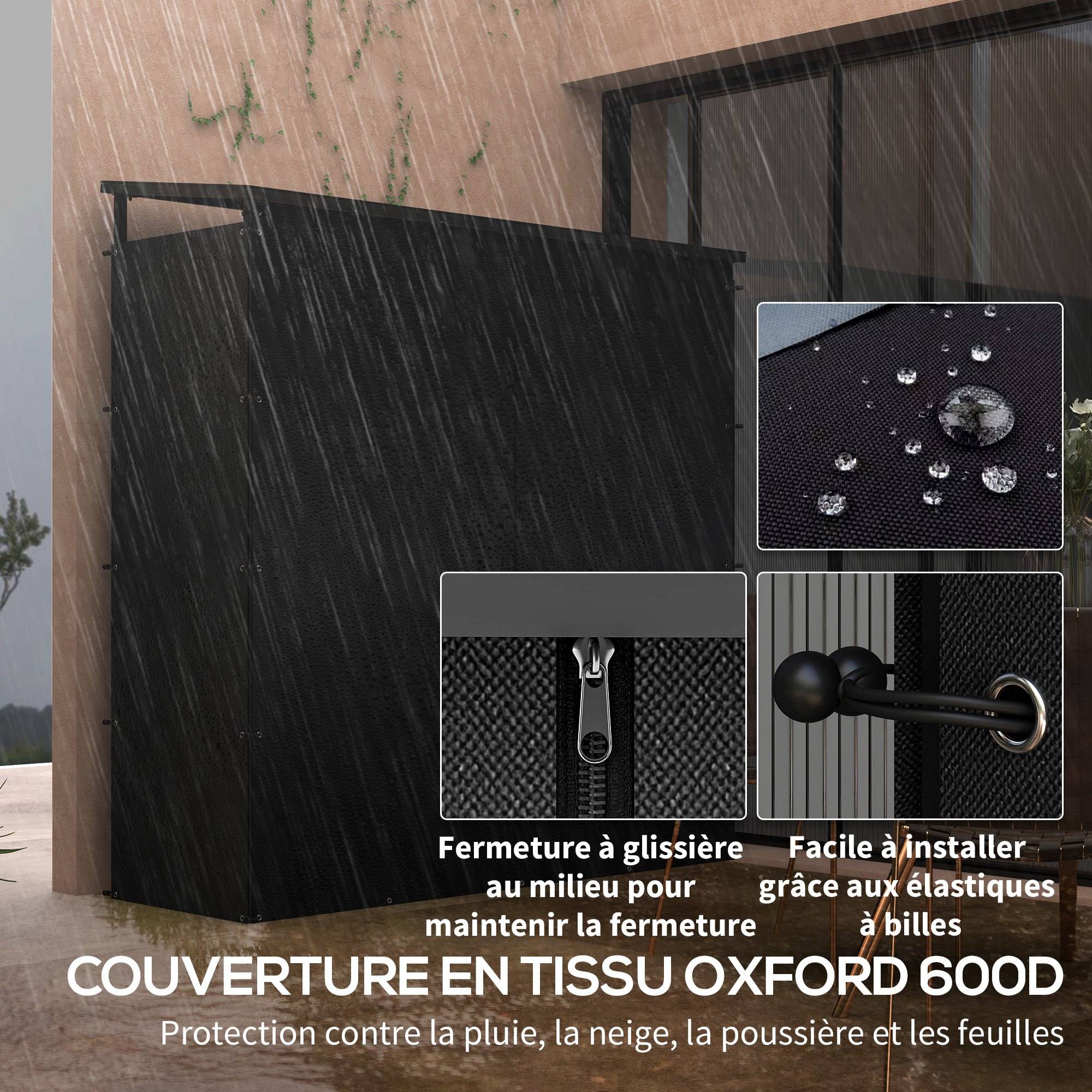 Abri-bûches range-bûche extérieur charge maximale 2000 kg avec housse de protection imperméable 185 x 62 x 184 cm noir - Image 8