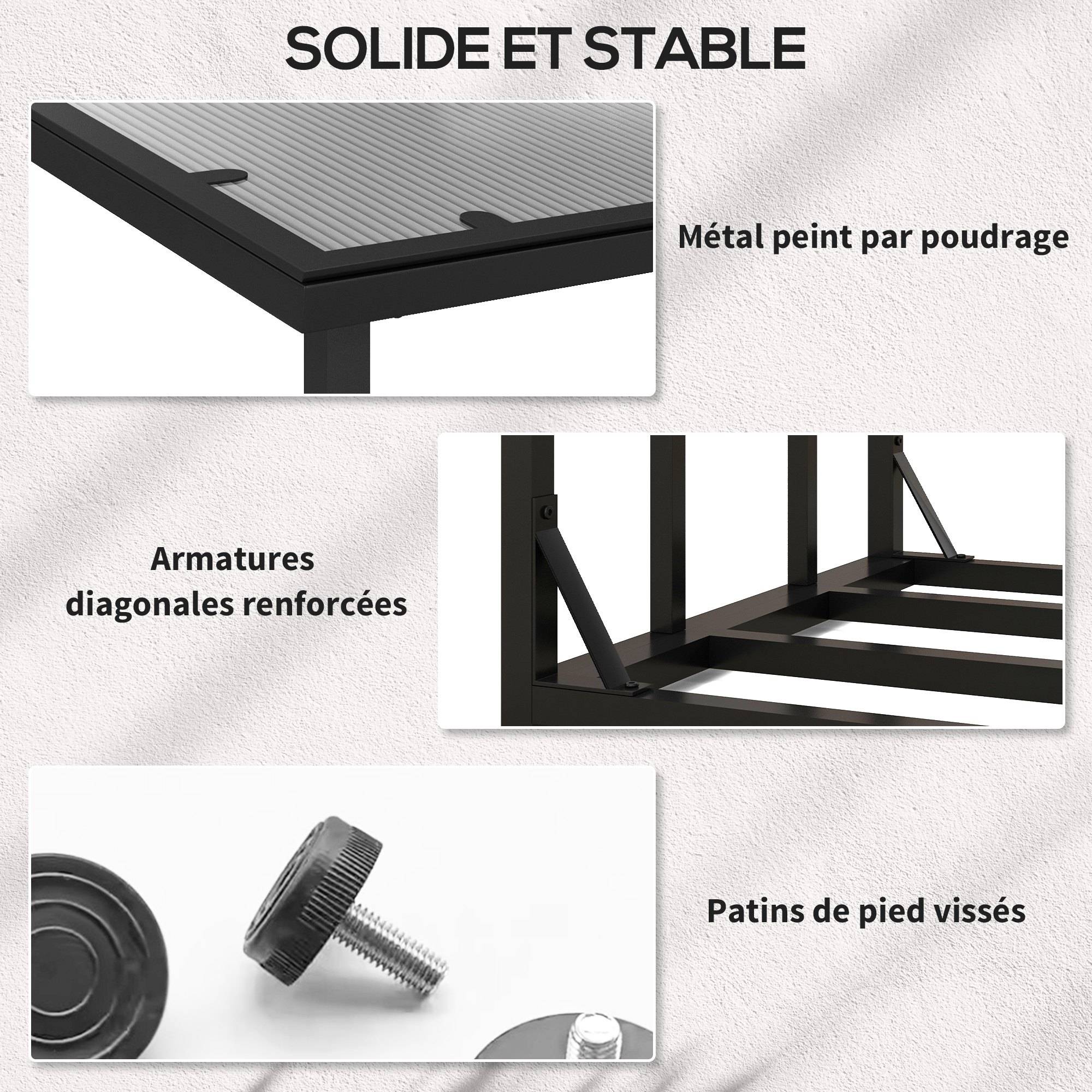 Abri-bûches range-bûche extérieur charge maximale 2000 kg avec housse de protection imperméable 185 x 62 x 184 cm noir - Image 9