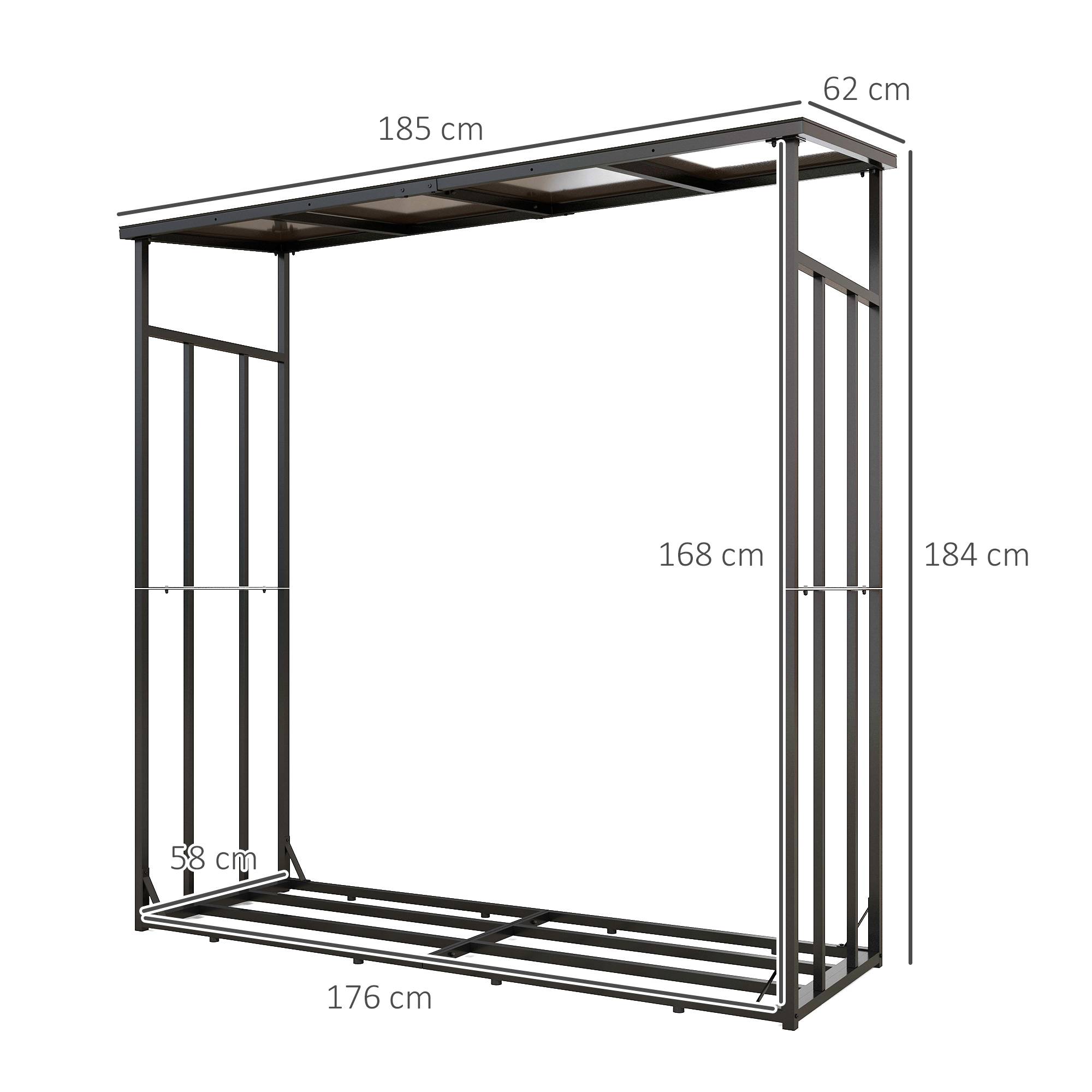 Abri-bûches range-bûche extérieur charge maximale 2000 kg avec housse de protection imperméable 185 x 62 x 184 cm noir - Image 5