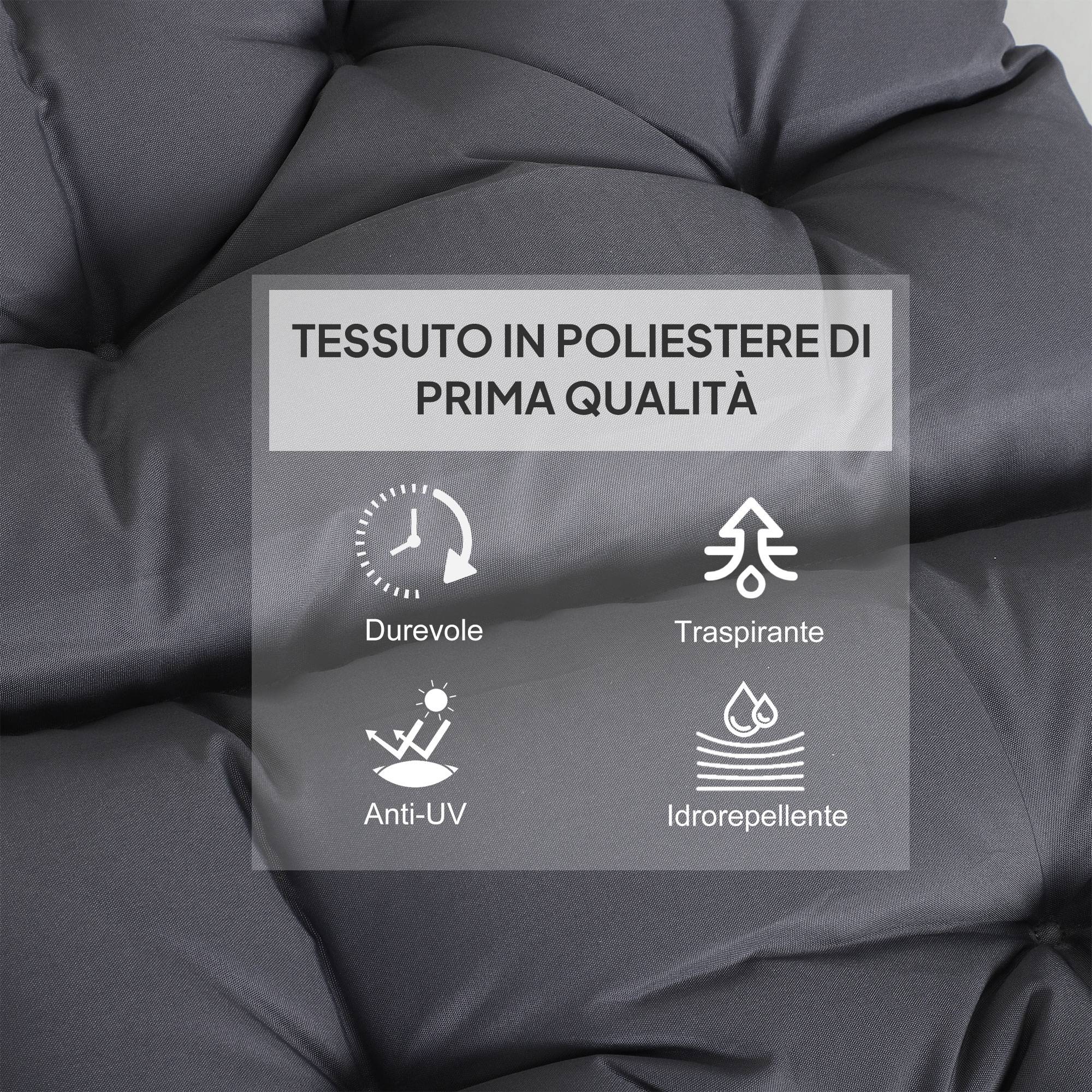 Lot de 2 coussins de chaise d'extérieur en polyester et coton avec attaches, 50 x 98 x 8 cm, gris - Image 6