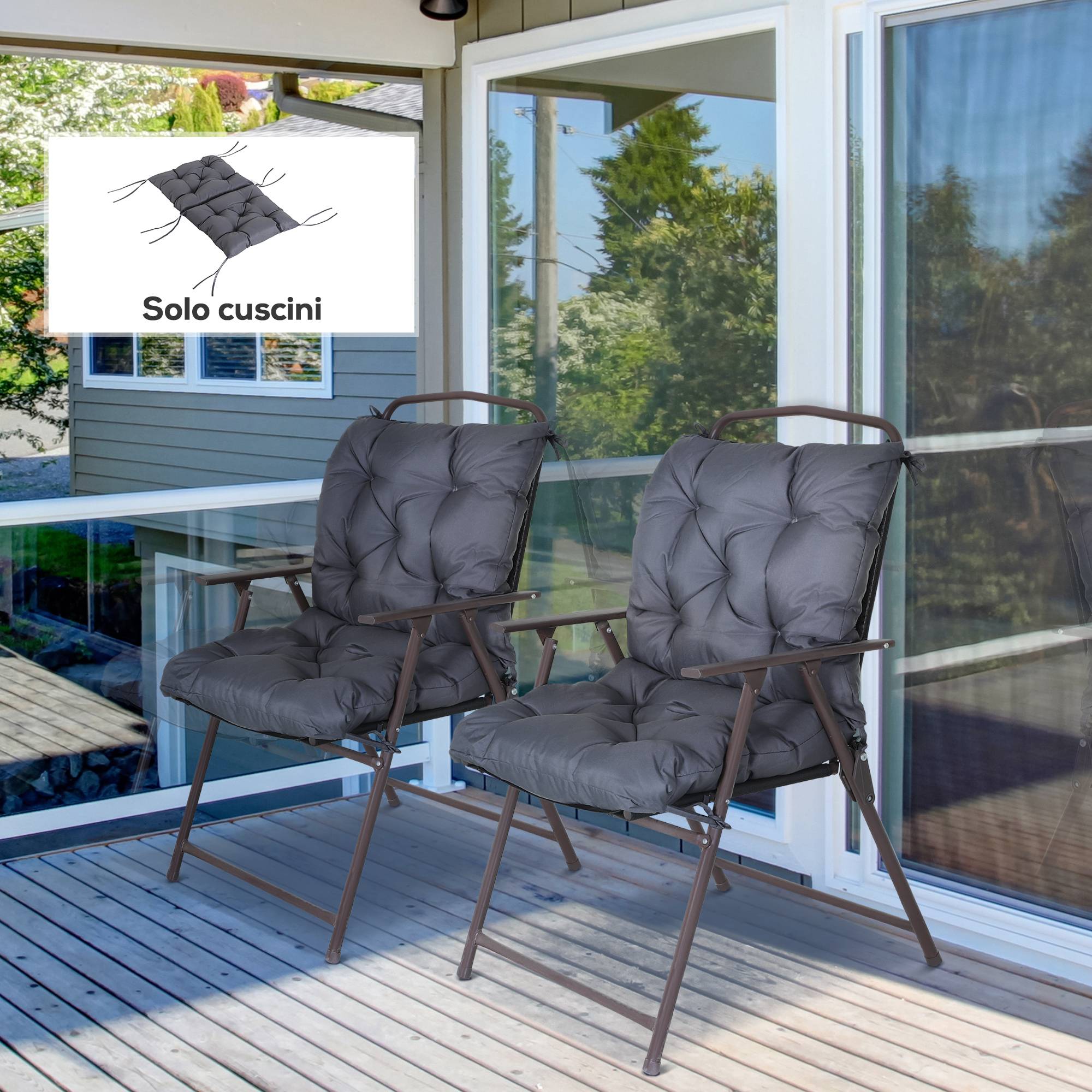 Lot de 2 coussins de chaise d'extérieur en polyester et coton avec attaches, 50 x 98 x 8 cm, gris - Image 3