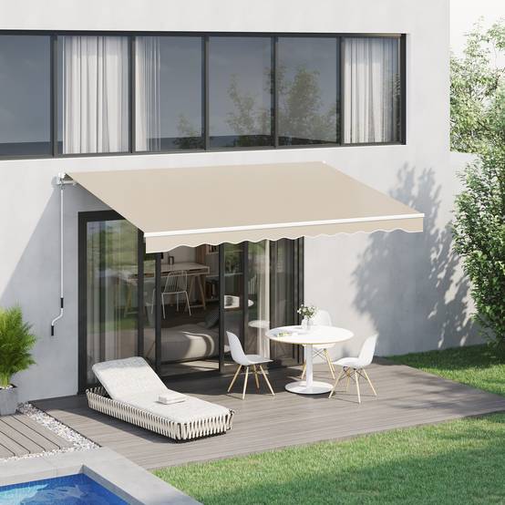 Store Banne Manuel Rétractable 395 x 245 cm avec Manivelle, Angle 45°–85°, Aluminium et Polyester 280 g/m², Protection UV, Terrasse, Beige - Image 3