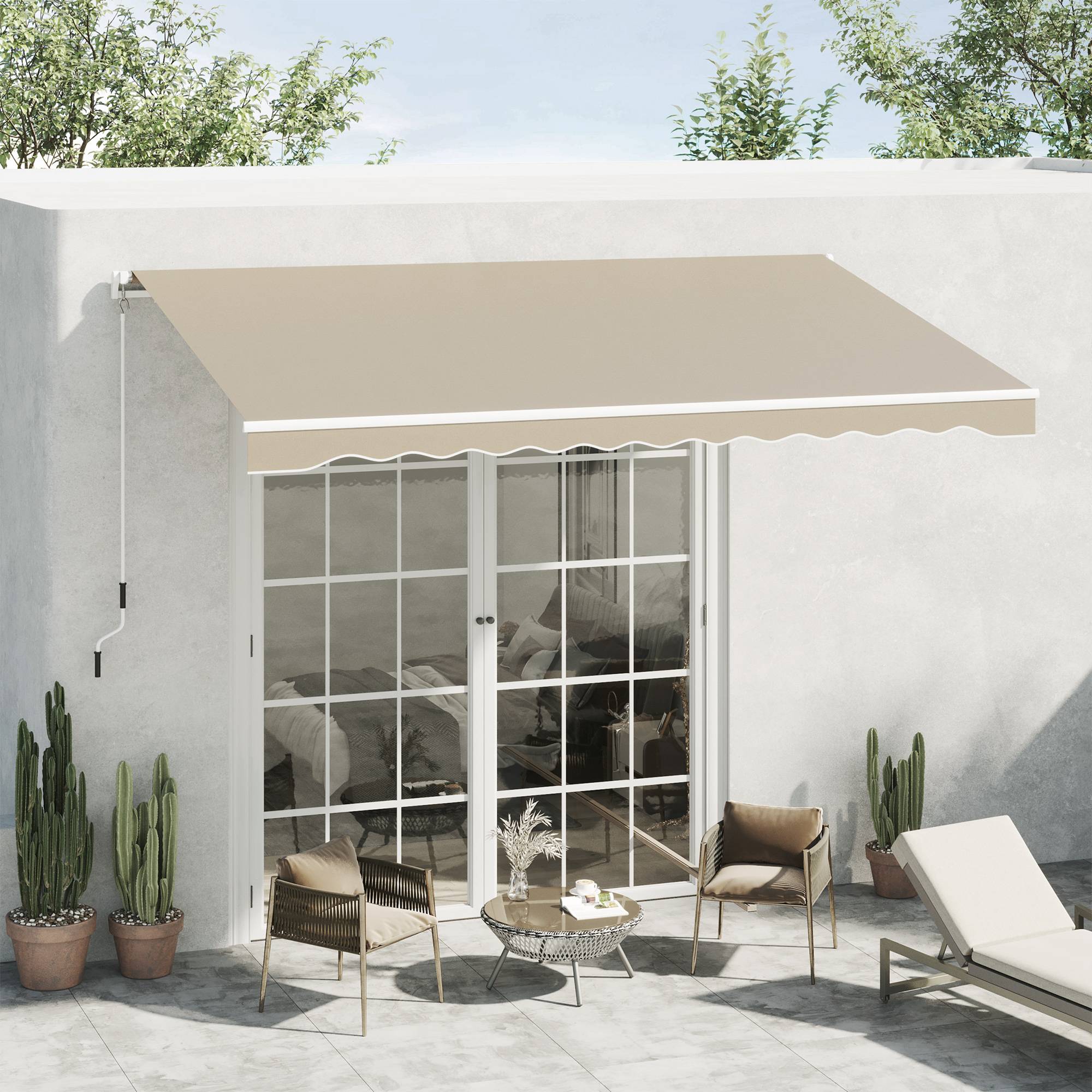 Store Banne Manuel Rétractable 395 x 245 cm avec Manivelle, Angle 45°–85°, Aluminium et Polyester 280 g/m², Protection UV, Terrasse, Beige - Image 4