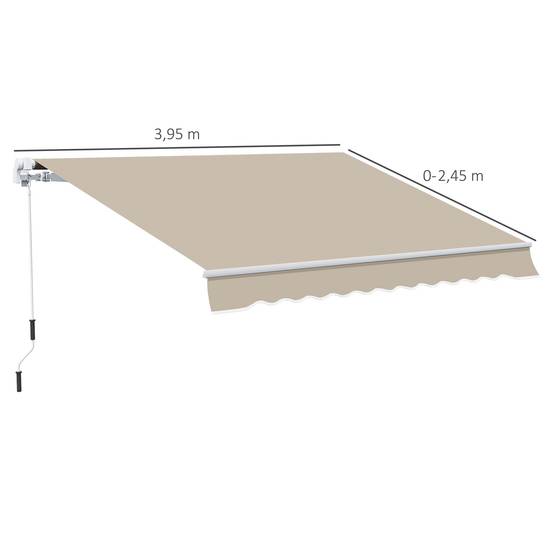 Store Banne Manuel Rétractable 395 x 245 cm avec Manivelle, Angle 45°–85°, Aluminium et Polyester 280 g/m², Protection UV, Terrasse, Beige - Image 5