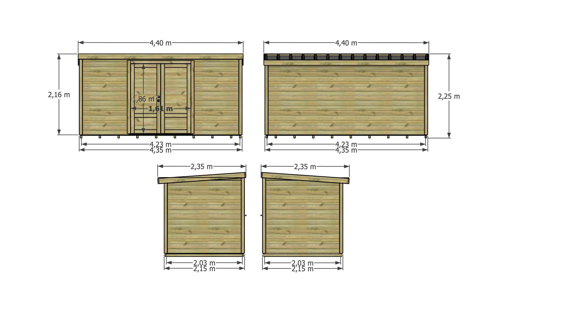 Abri Français - ABRI DE JARDIN bois Pin traité autoclave 27mm - Essentiel - 4,34x2,14m / 9m2 - Bac acier - Plancher bois - Image 4