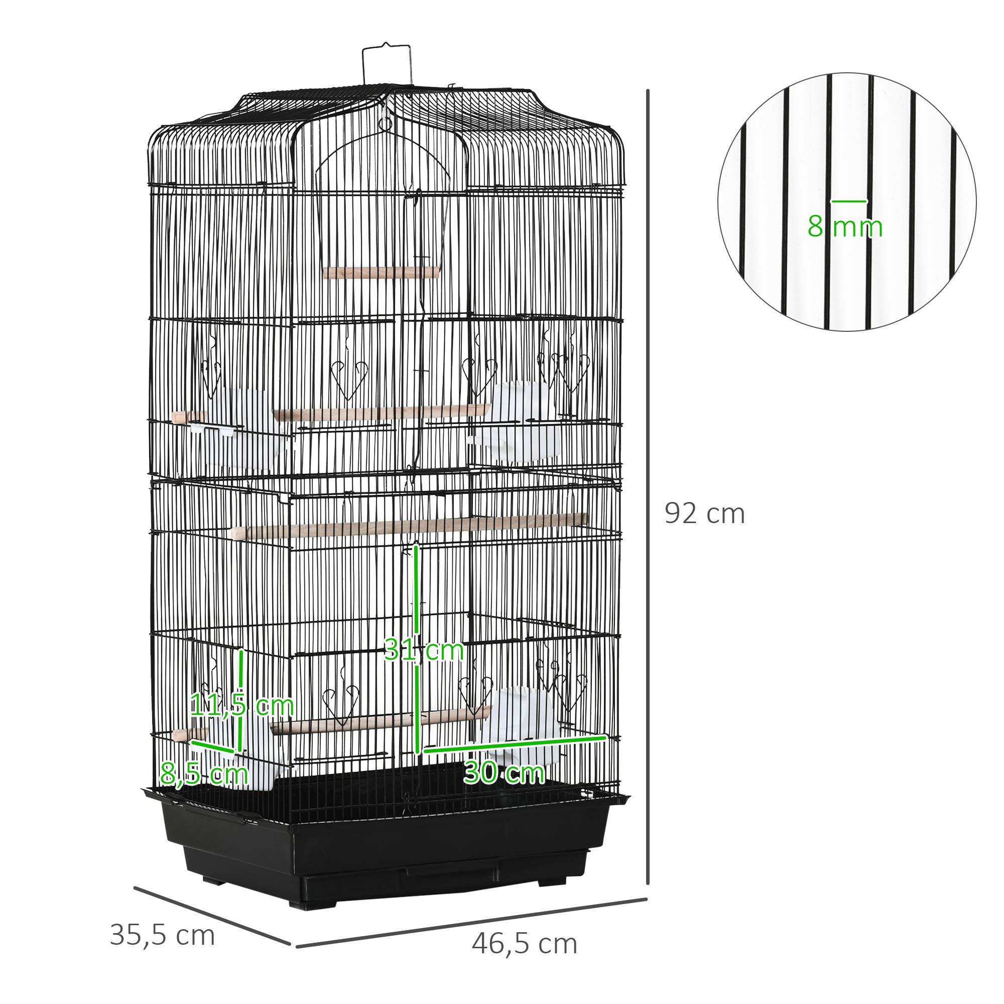Cage à oiseaux volière avec mangeoires perchoirs plateau excrément amovible cage pour canaris perruches perroquets 46,5 x 35,5 x 92 cm noir - Image 5
