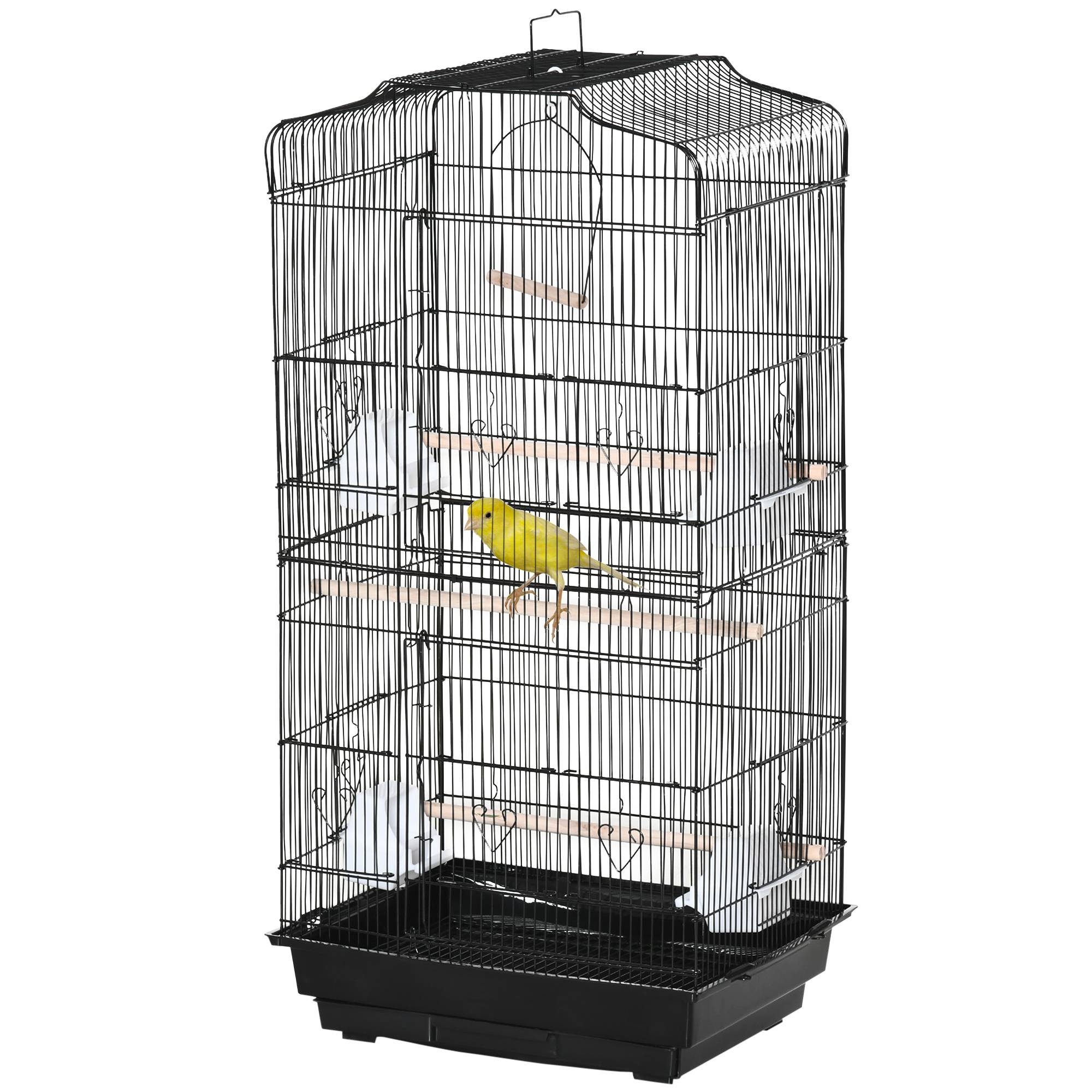 Cage à oiseaux volière avec mangeoires perchoirs plateau excrément amovible cage pour canaris perruches perroquets 46,5 x 35,5 x 92 cm noir - Image 2